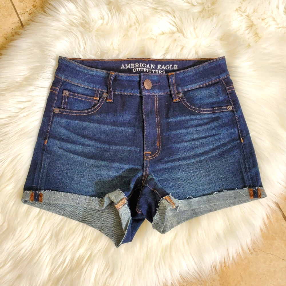 American Eagle Outfitters Hi-Rise Shortie Denim Shorts 360 Super Stretch…